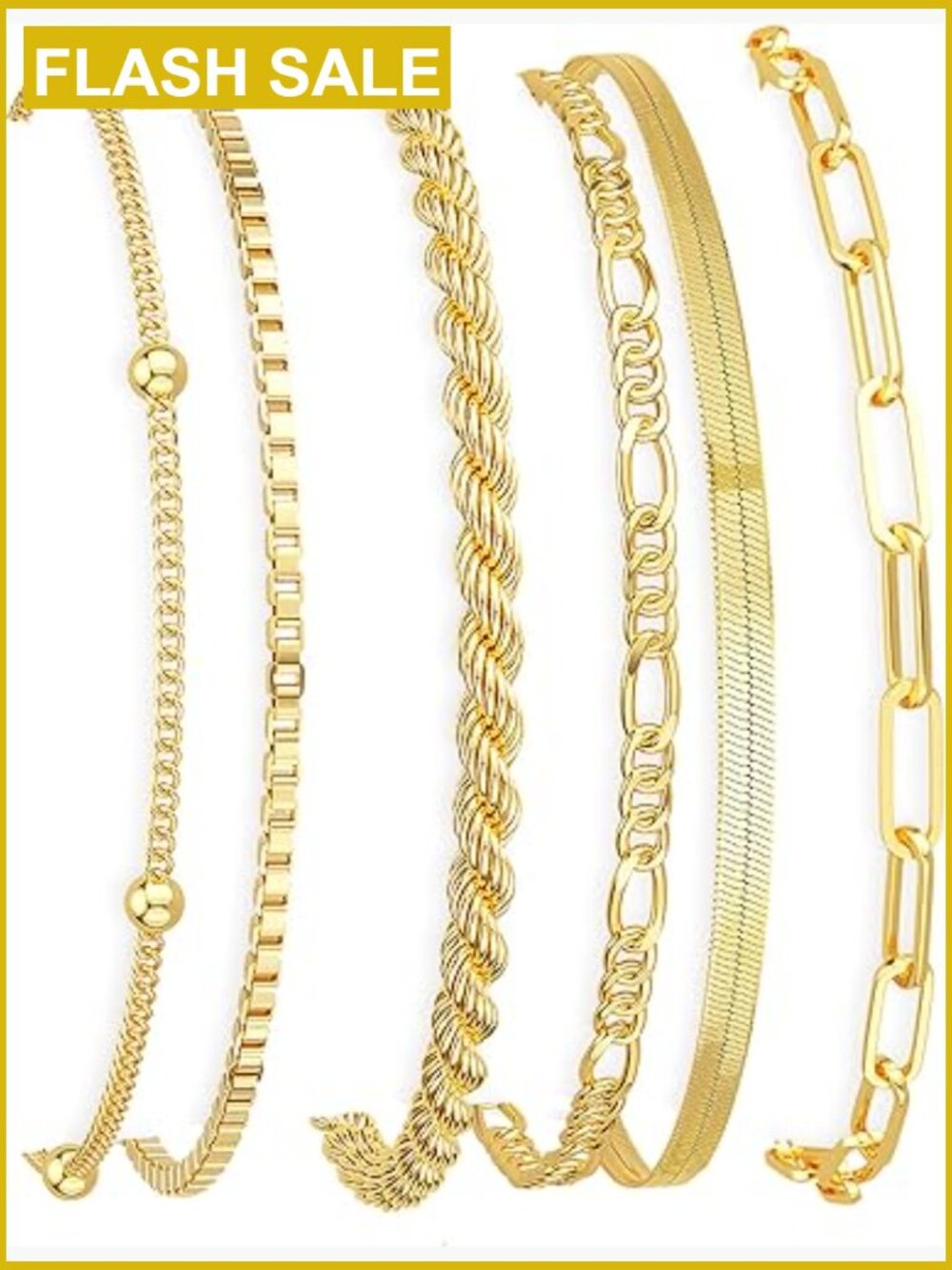 6 Pack Gold Bracelets Set - Trendy Stackable Dainty Chain Bracelets for Women